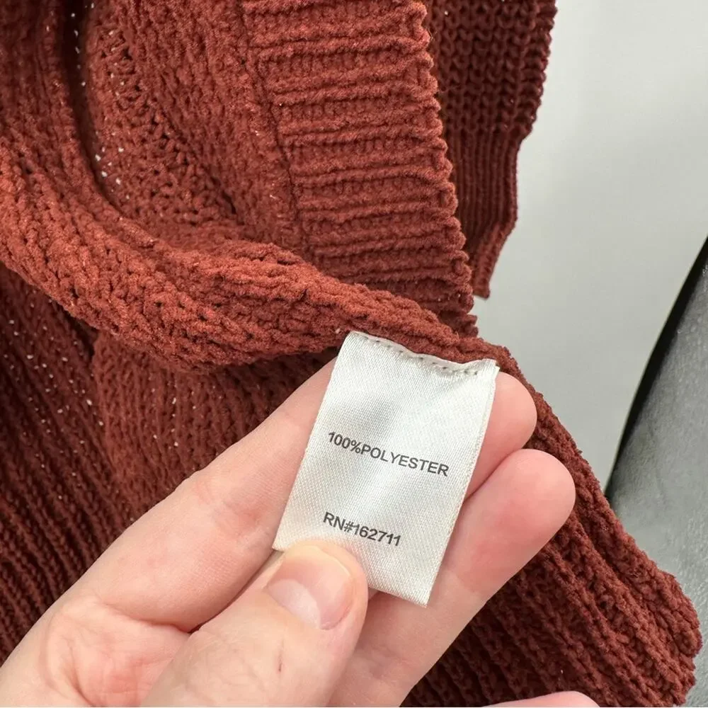 Stitch Fix Love Ellie Anna‎ Pointelle Open Front Rust Knit Cardigan Sz M NEW